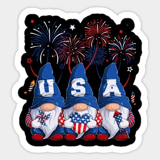 4th Of July Patriotic Gnomes Sunglasses American Fireworks Sticker